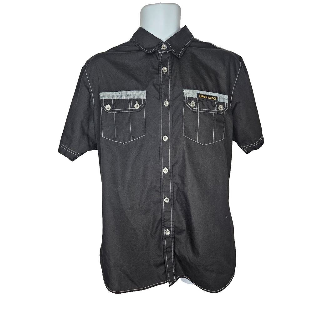 Workwear Utility Casual Short Sleeve‎ Button Down Shirt Black Men's XL